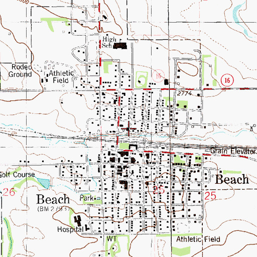 Topographic Map of Beach Volunteer Fire Department, ND
