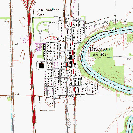 Topographic Map of Drayton Volunteer Ambulance, ND