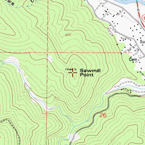 Topographic Map of Sawmill Point, CA