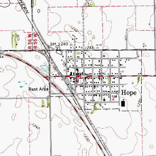 Topographic Map of Hope Ambulance Service, ND