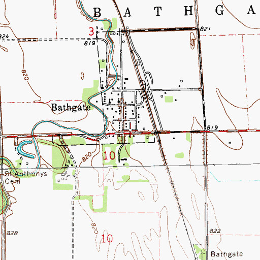 Topographic Map of Bathgate Fire Department, ND