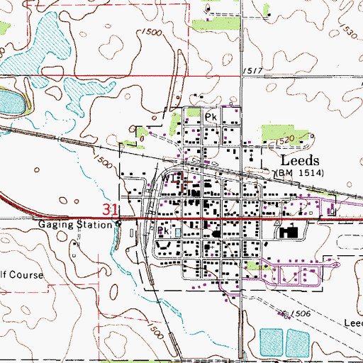 Topographic Map of Leeds Ambulance Service, ND
