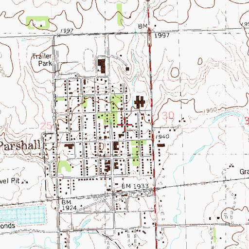 Topographic Map of Parshall Rural Ambulance Service, ND