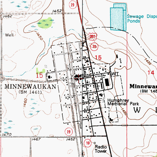 Topographic Map of Minnewaukan Ambulance Service, ND