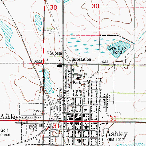 Topographic Map of Ashley Ambulance Service, ND