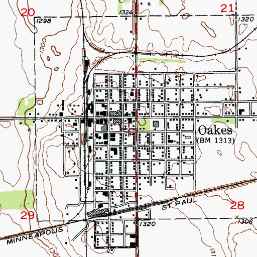 Topographic Map of Oakes Volunteer Ambulance Service, ND