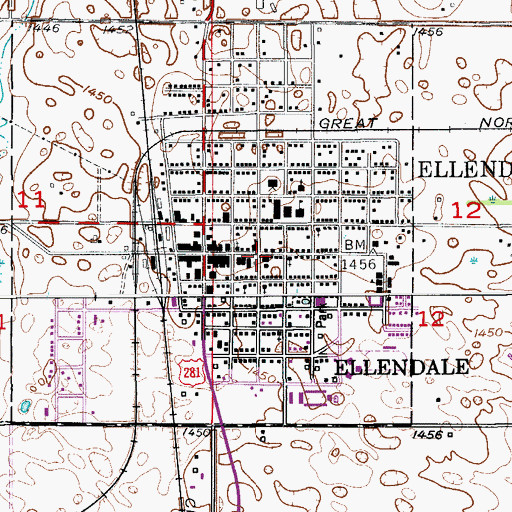 Topographic Map of Ellendale Community Ambulance Service, ND