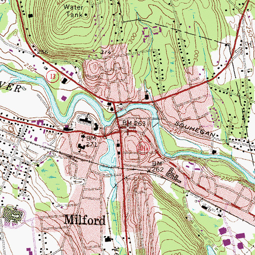 Topographic Map of Milford Ambulance Service, NH