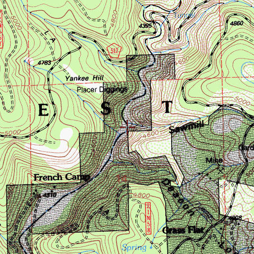 Topographic Map of Sawmill Ravine, CA
