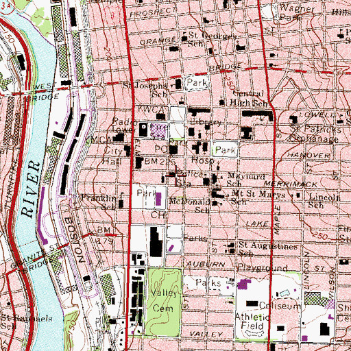Topographic Map of Manchester City Police, NH
