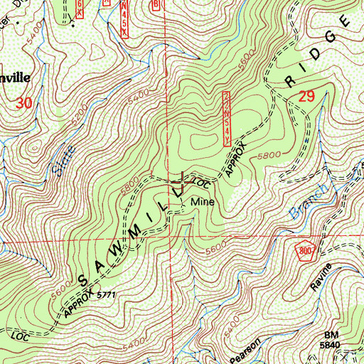 Topographic Map of Sawmill Ridge, CA