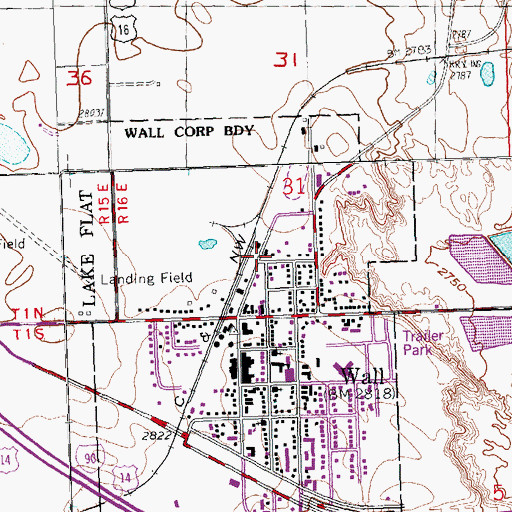 Topographic Map of Wall Volunteer Ambulance Service, SD