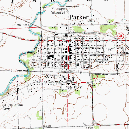 Topographic Map of Parker Ambulance Service, SD