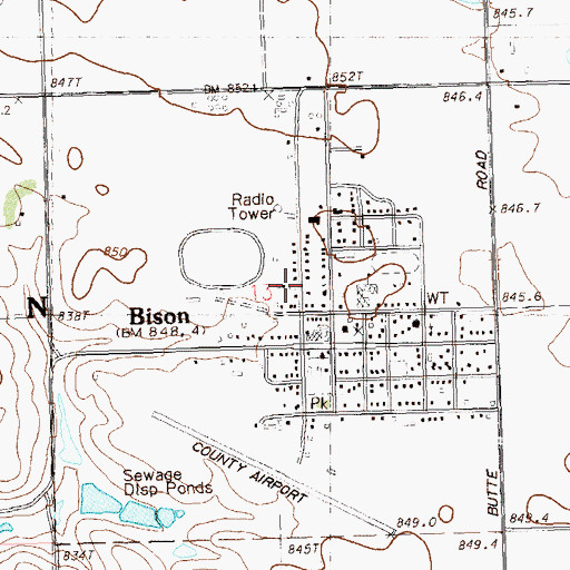 Topographic Map of Perkins County Ambulance Service Bison, SD