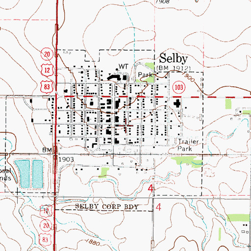 Topographic Map of Selby Volunteer Ambulance Service, SD