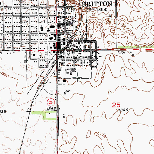 Topographic Map of Marshall County Ambulance Service, SD