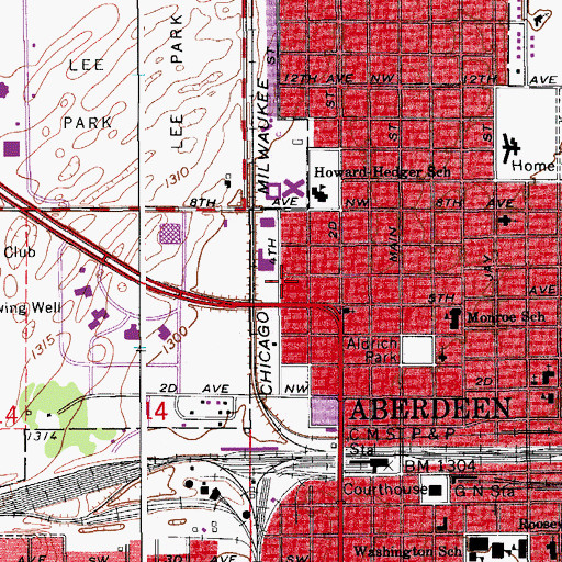 Topographic Map of Aberdeen Ambulance Service, SD