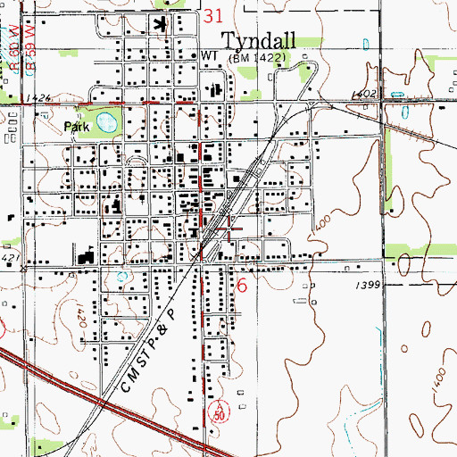 Topographic Map of Tyndall Ambulance Service, SD