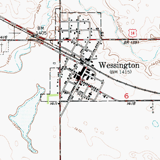 Topographic Map of Wessington Ambulance Service, SD