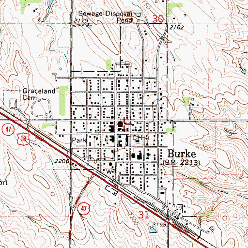 Topographic Map of Burke Ambulance Service, SD