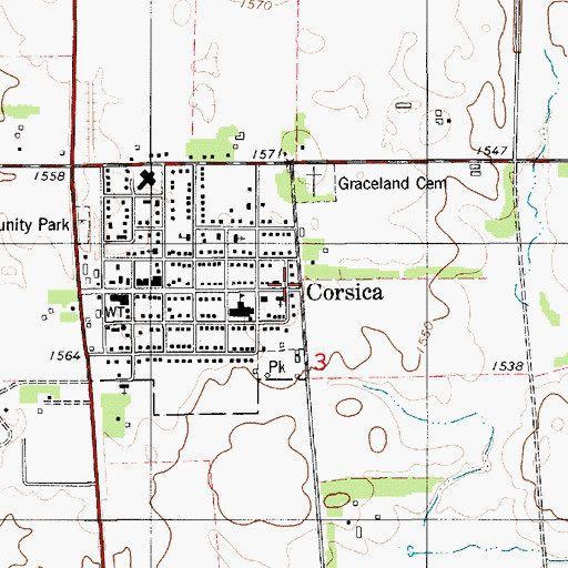 Topographic Map of Douglas County Ambulance Service Corsica, SD