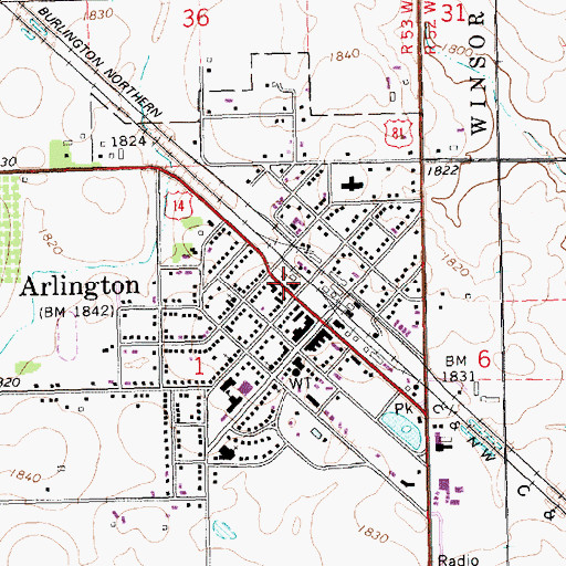 Topographic Map of Arlington Ambulance Service, SD