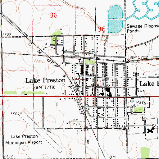 Topographic Map of Lake Preston Ambulance Service, SD