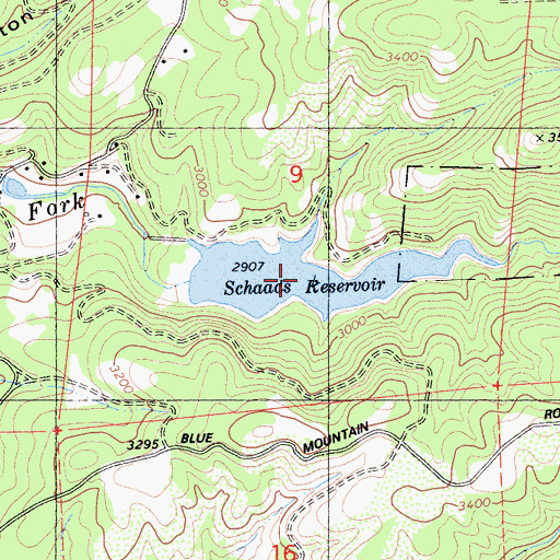 Topographic Map of Schaads Reservoir, CA