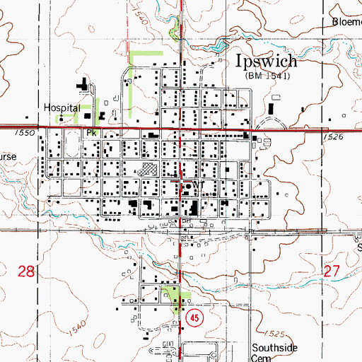 Topographic Map of Ipswich Ambulance Service, SD