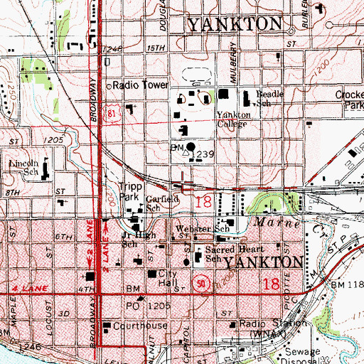 Topographic Map of Yankton County Emergency Medical Services, SD