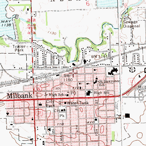 Topographic Map of Grant - Roberts Ambulance Service Milbank, SD