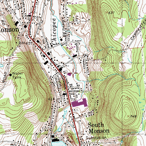 Topographic Map of Monson Fire Department, MA