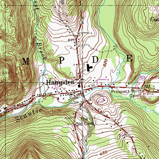 Topographic Map of Hampden Fire Department, MA