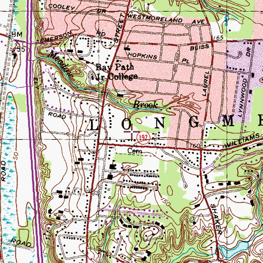 Topographic Map of Longmeadow Fire Department, MA