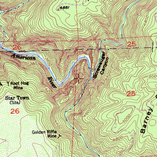 Topographic Map of Screwauger Canyon, CA
