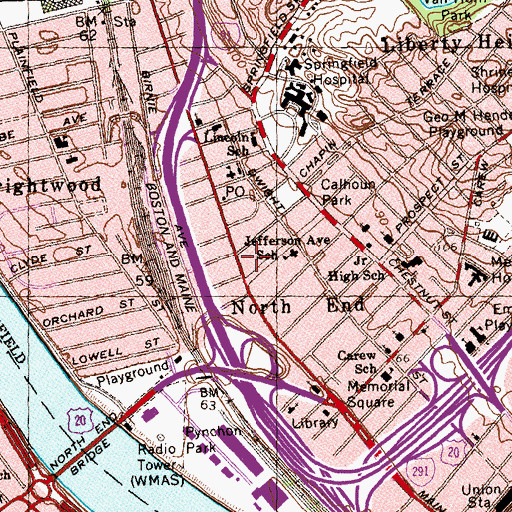 Topographic Map of Springfield Fire Department Station 10, MA