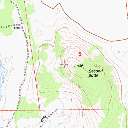 Topographic Map of Second Butte, CA