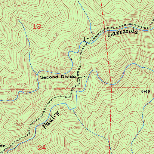 Topographic Map of Second Divide, CA