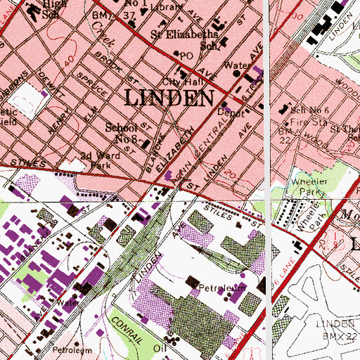 Topographic Map of Linden Emergency Medical Services, NJ