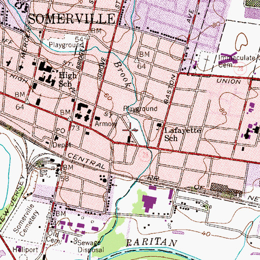 Topographic Map of Somerville First Aid Rescue Squad, NJ