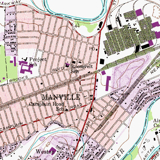 Topographic Map of Manville First Aid and Rescue Squad, NJ