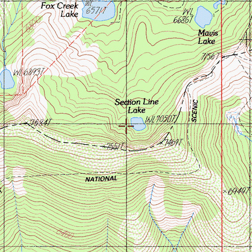 Topographic Map of Section Line Lake, CA