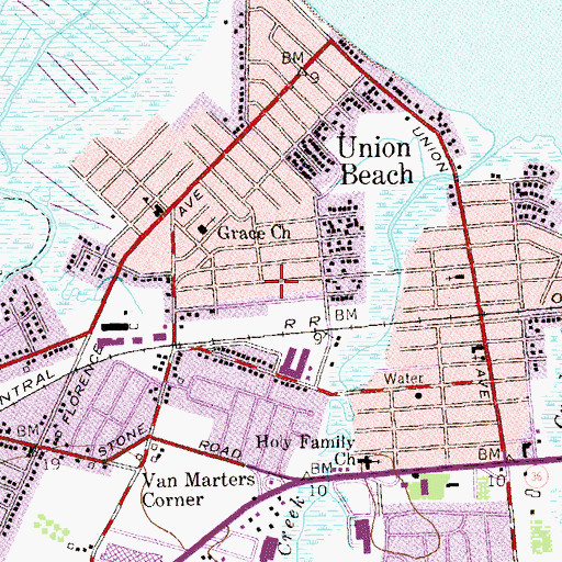 Topographic Map of Union Beach First Aid Squad, NJ
