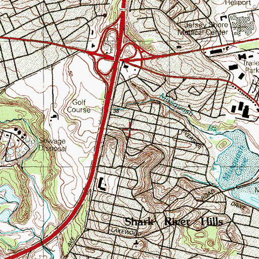 Topographic Map of Shark River Hills First Aid Squad, NJ