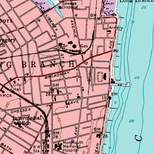 Topographic Map of Long Branch First Aid Squad, NJ