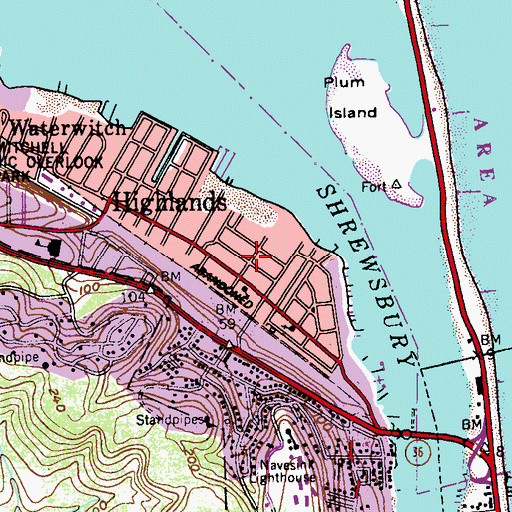 Topographic Map of Highlands First Aid Squad, NJ