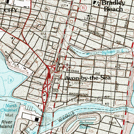 Topographic Map of Avon - By - The - Sea First Aid and Safety Squad, NJ