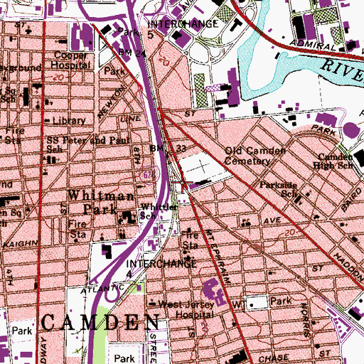Topographic Map of University Hospital Emergency Medical Services Camden Division, NJ