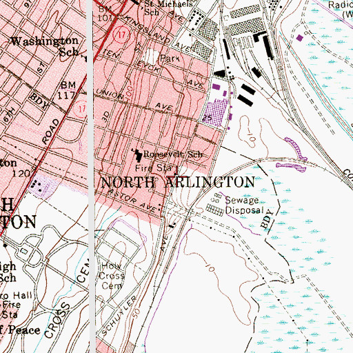Topographic Map of North Arlington Volunteer Emergency Squad, NJ