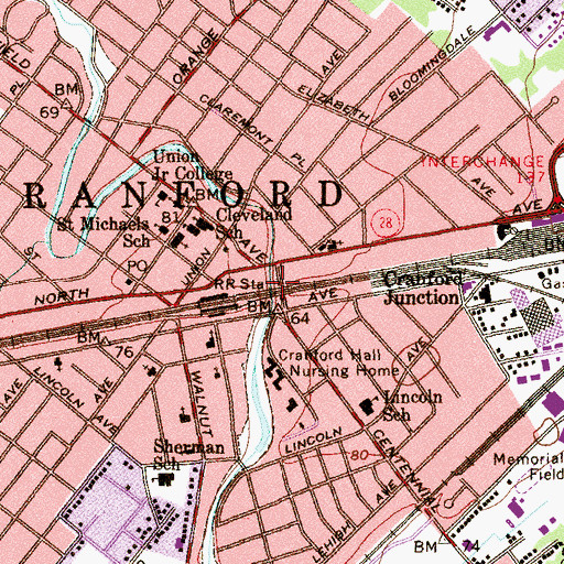 Topographic Map of Cranford First Aid Squad, NJ